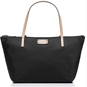 Kate spade black Kennedy park nylon tote with polka dot interior EUC